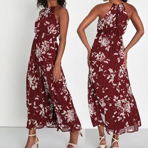 Lulus Instinctive Impression Floral Print Clip Dot Maxi Dress